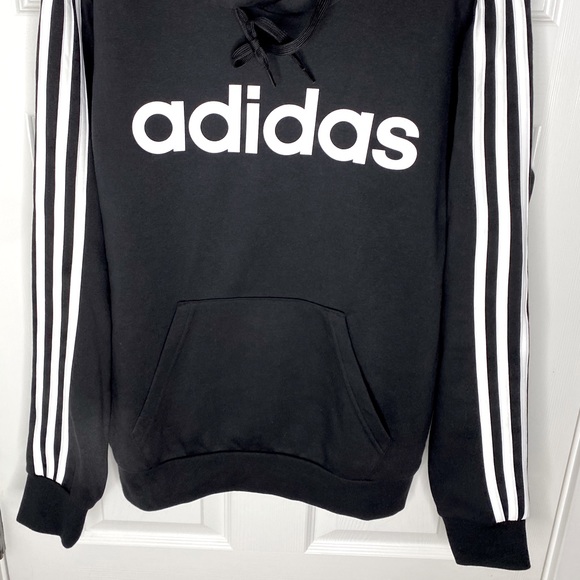 Adidas Black Linear Logo 3- Stripe Pullover Hoodie Unisex - Size Small - Picture 2 of 8